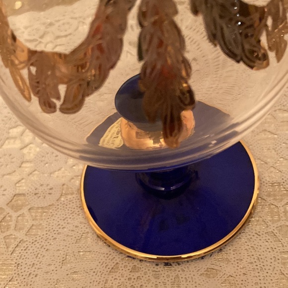MEDICI 24 KTS Gold Cobalt Blue Mouth Blown and Hand Decorated Vintage Italy - Picture 4 of 7